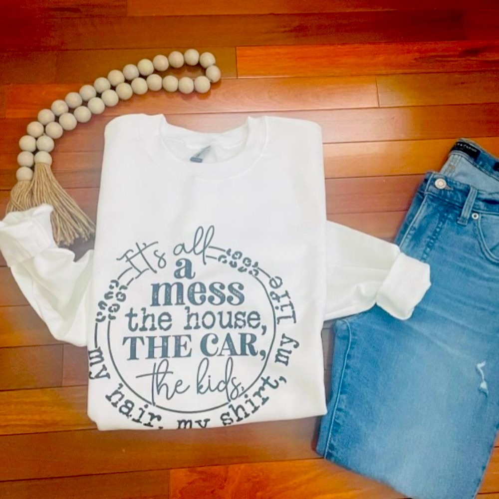 Gildan Brand Hand made off the press. "Its a mess Crewneck". Size: Medium